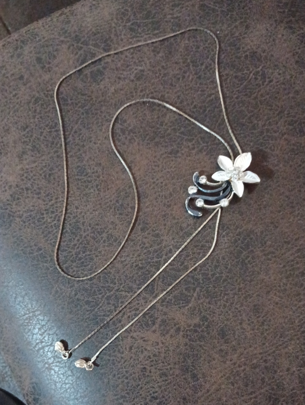 $4 Add-on Silver Floral Drop Pendant Necklace